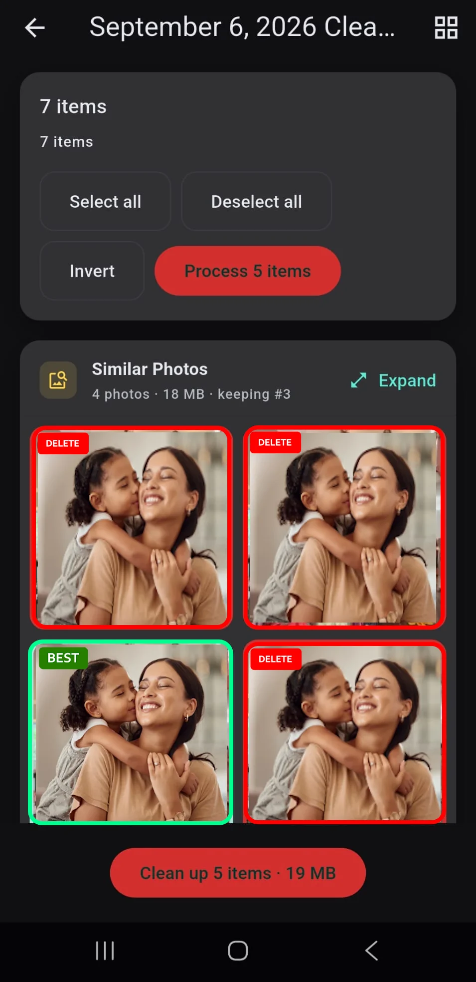 Purgli review grouping matching photos so you can keep one copy